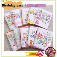 Ready stock☞Happy birthday card with music birthday card with songs bear make a wish card greeting c