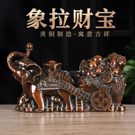 Brass Elephant Pull Ingot Ornaments Cornucopia Elephant Pull Cart Living Room Office Decoration Craf