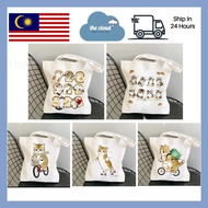 ［Malaysia Ready Stock］CLOUD Cute Comel Canvas Cat Tote Bag Study Large Capacity 猫Kawaii cat印花帆布单肩休闲学
