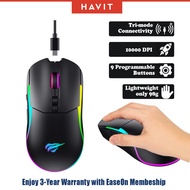 Havit MS1020WB Wireless Gaming Mouse / Tri-Mode (2.4G/BT/Wired) / 10000 DPI / 9 Programmable Buttons
