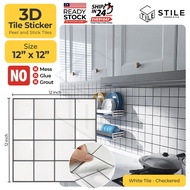 White Tile Checked 3D Tiles Sticker Kitchen Bathroom Wall Tiles Sticker Self Adhesive Backsplash Clever Mosaic 12x12inch