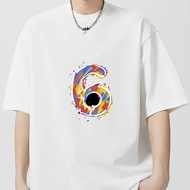 Pure Cotton Men's T-Shirt, Colored Art Number "6" Motif, Free Shipping & COD