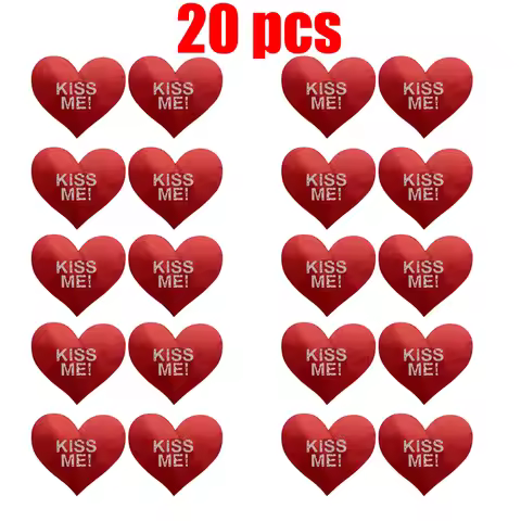 20pc Women's Satin Nipple Cover Pasties, Self-Adhesive Disposable Heart Shape Kiss Me Print