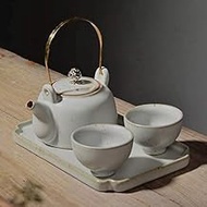 Ceramic Kettle Ceramic Teapot Set Stoneware Tea Set Full Set of Travel Portable Kung Fu Tea Set A Pot Two Cups Ceramic Tea Cup Tea Cup Teapot Rice White (White) lofty ambition