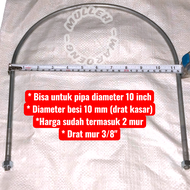 UBOLT 10" UNTUK KLEM PIPA 10 INCHI KLEM U BOLT ZING GALVANIS 2 MUR 3/8