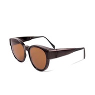 桂棕圓框可彎折鏡腳全罩式偏光墨鏡│外掛UV400太陽眼鏡│套鏡