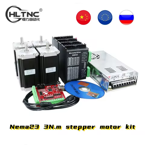 HLTNC Nema23 3Nm DC Stepper Motor Kit 112mm + DM542 DC Motor Driver + 350W36V Power Supply + Mach3 4