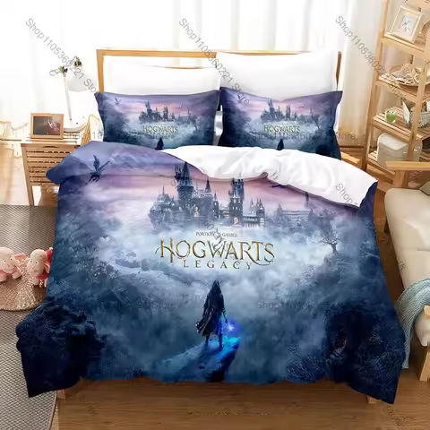 Hogwarts Legacy Bedding Set Duvet Cover + 2 Pillowcases Wizard Open World Game Hogwarts Castle Magic