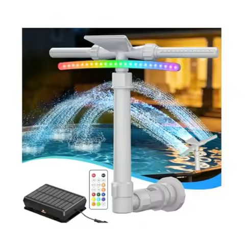 Solar Pool Fountain with 9-Color LED Lights Dual-Head Adjustable Waterfall Sprinkler Cool Water 10-2