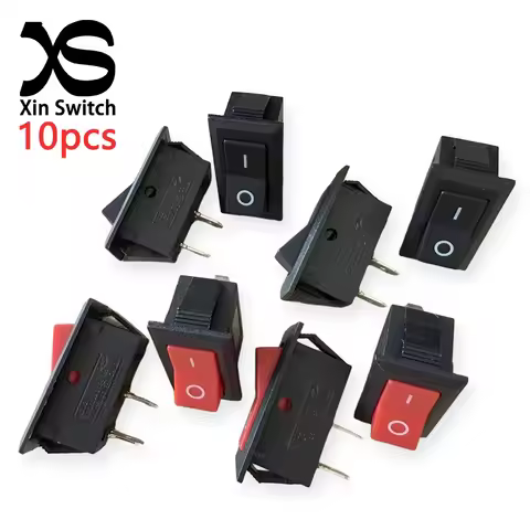 10PCS 16x32.5mm KCD2 Rocker Switch Hole 13.5x28.6mm Black/Red/Mixed 2-Pin 2-Gear 6A 250VAC/10A 125V 