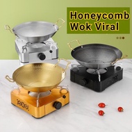 Kuali Hitam Sarang Lebah Korean Honeycomb Black Wok Stainless Steel Non-Stick Wok