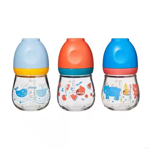 K1MA Newborns Wide Neck Glass Baby Bottle 150ml Capacity Easy Clean Anti Colic Design