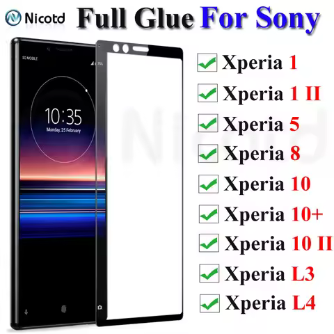 3-1PCS Full Glue Tempered Glass For Sony Xperia L3 Screen Protector For Xperia 1 5 10 Protective Fil