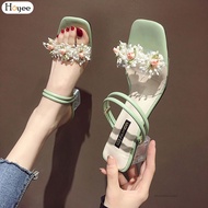 Hoyee Phụ nữ mùa hè Giày sandal đính hoa mùa hè Boho Chunky gót giày hở ngón cho bãi biển mùa hè oce