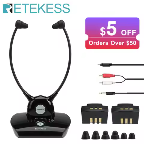 Retekess TA008 TV Hearing Aid Headphone Wireless TV Headset System 2.4GHz Wireless Headphone for Sen