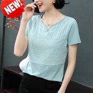 Pure Cotton Short-sleeved T-shirt Womens Plain V-neck Loose T-shirt Bottoming Shirt Half Sleeve Top