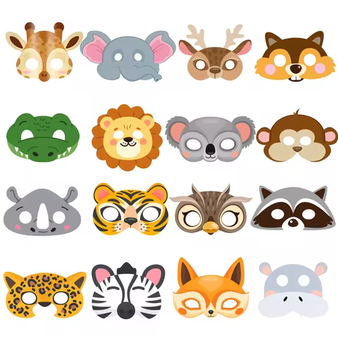 Jungle Animal Mask,16pcs Animal Party Mask/Safari Animal Theme Mask/Jungle Safari Party Mask for Jun
