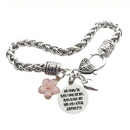 Flower Heart Bible Verse Charm Bracelet Antique Silver Plated Twisted Chain Bracelets Inspirational