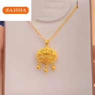 gold 916 original malaysia Openwork peace lock blessing necklace for women gift