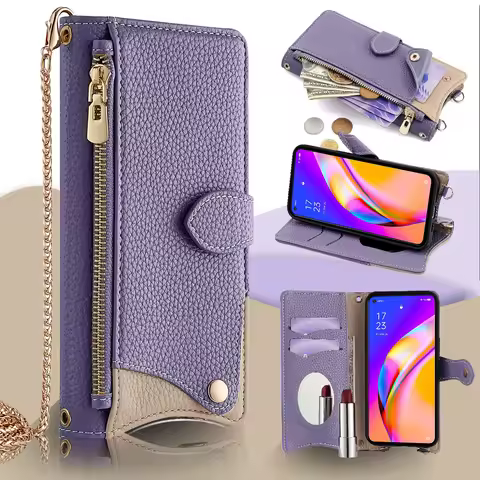 Mini mirror Flip Leather Phone Cover for OPPO Reno 5 Pro Plus reno 5Z 6Z 5F 5K MultiFunctional Walle
