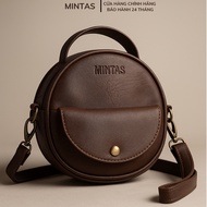 Women's round mini leather crossbody bag. MINTAS N4
