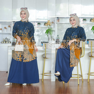 Gamis Batik Kombinasi Motif Gelombang cinta Modern Premium Dress Muslim Gamis Batik Kombinasi dan Kemeja Batik