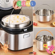 SUSANS Food Steamer Basket, Rice Pressure Cooker Stainless Steel Steaming Grid, Multi-Function Insert Steamer Pot Silicone Handle Cooking Accessories Drain Basket Kitchen