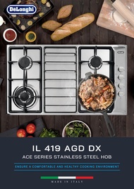 DeLonghi Gas Hob Cooker Stainless Steel Stove 3 Burners Hob IL 319 ASD DX Electric Ignition Safety D
