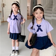 女童套裝學院風2023夏季新款襯衫半身裙兒童日系泰國校服中大童裝