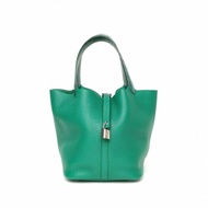 HERMES Picotin菜籃子touch鱷魚手柄22U4絲絨綠TC皮/正方塊鱷魚皮D刻銀扣正方塊鱷魚皮肩背包