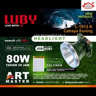 LUBY Senter kepala Cas LED 80W - 80 Watt 8000mAh Lithium POLYMER ART MASTER L-1913L Cahaya Putih / L