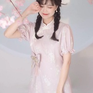 Improved Cheongsam Cheongsam Short Cheongsam Improved Cheongsam Dress Cheongsam Dress Improved Cheongsam Dress Chinese Style Printed Daily Wearable Girl Cheongsam Improved Dress Puff Sleeve