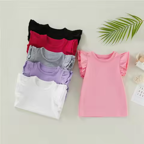 Summer Candy Colors Children T-Shirt Ruffle Sleeve Vest Baby Toddler Girl Fly Sleeve T-shirts Kid Cl
