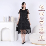 Fally Cayra Dress Party Clothes Invitation Dress Brukat Midi Dress for Women