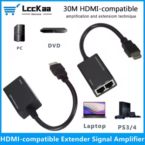 HDMI Extender 1080p HDMI Male to RJ45 Network LAN Extender Converter Repeater Cat 5e/6 Up to 30m Ext