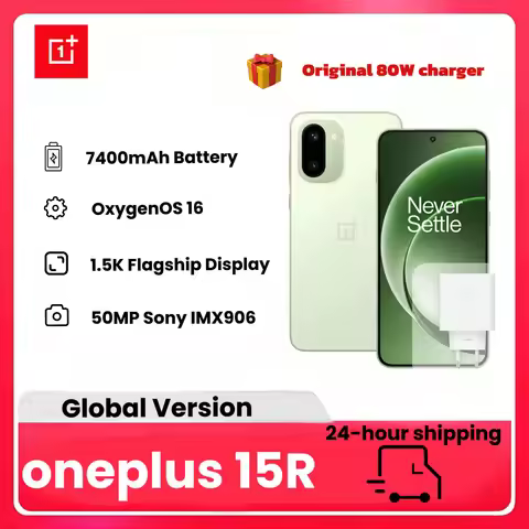 Smartphone OnePlus 15R 5G AI, 12 GB RAM, 256 GB ROM, 6.83-inch AMOLED display, 7400 mAh battery, IP6