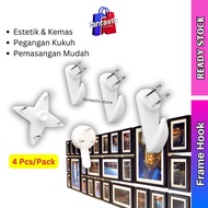 4PCS Wall Mount Hook Hanger Photo Frame Photo Picture Nail Hook Tempat gantung gambar paku dinding