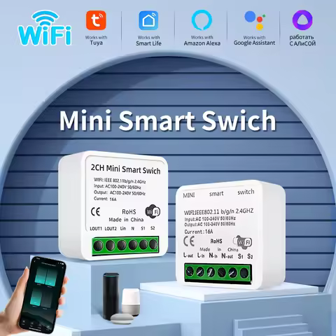 Tuya 16A WiFi Smart Switch Module DIY Breaker Switch Smart Home 1/2 Gang 2-way Control Smart Relay S