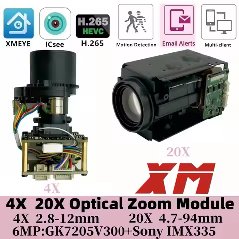 XM 4X 20X 2.8-12mm 4.7-94mm Electric Zoom Module GK7205V300+IMX335 IP Camera Module Board 6MP 3072*2