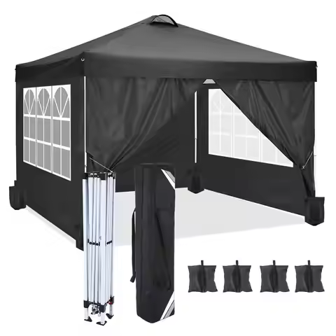 10x10 Pop Up Canopy Tent with 4 Removable Sidewalls, Waterproof Commercial Gazebo Tent with Air Vent