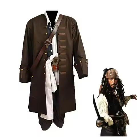 Movie Pirates Of The Caribbean Cosplay Costume Jack Sparrow Cosplay Full Set Costume For Men Adult
