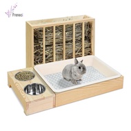 [freneci] Bunny Hay Feeder Stand Wooden Food Holder Cage Box for Guinea Pig Rabbit Pet Supplies Easy