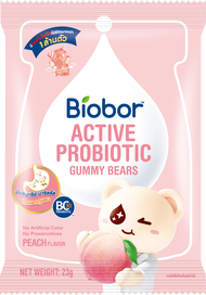 Biobor Active Probiotic Gummy Bear ไบโอบอร์ กัมมี่ โพรไบโอติก กลิ่นบูลเบอรี่ พีช โยเกิรต์ 23 กรัม