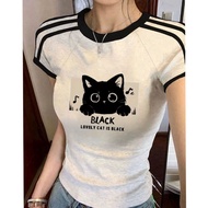 Summer Kitten Print Short Sleeve T-Shirt - Polyester Fabric for Women | 2026 New Arrival EE8A