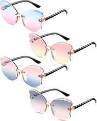 4 Pairs Kid Rimless Butterfly Shaped Sunglasses Trendy Cute Glasses Fairy Transparent Butterfly Glas
