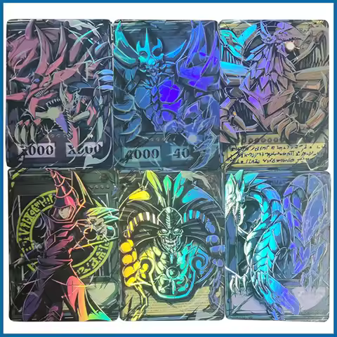 6PC/Set Anime Yu-Gi-Oh DIY ACG Egyptian Card Of God Premium Flash Card Boy Games Toys Collectible Ca