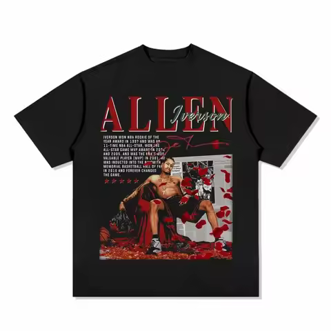 Allen Iverson Basketball Tshirt Unisex Retro Print Streetwear Oversized Fan Shirt Daily Fashion Brea