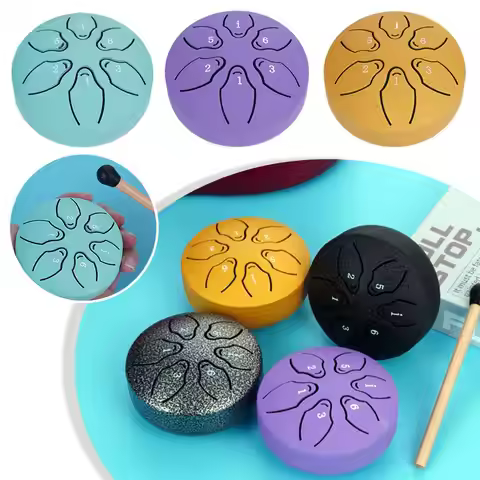 Steel Tongue Drum Portable Rain Drum Hand Pan Drum Percussion Musical Instruments 3 Inch 6 Notes For