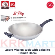 Zebra Vitalux  3-PLY Stainless Steel Wok with Bakelite Handle 34cm