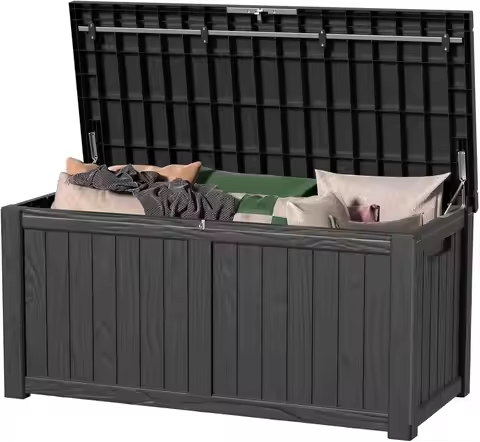 150 Gallon Waterproof Outdoor Storage Box,Resin Deck Box,Lockable Outside Storage